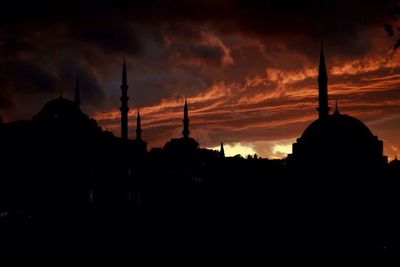 Silhouette buildings against sky during sunset