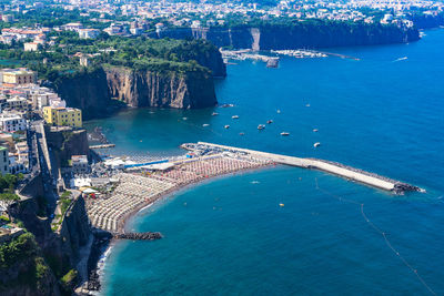 Aerial view of the beautiful beach of meta di sorrento in a summer day, campania, italy