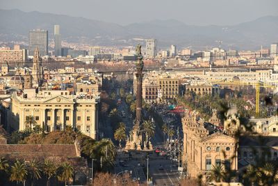 High angle view of buildings in city