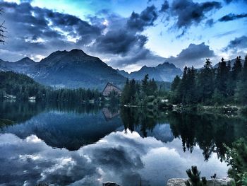 Scenic view of lake with mountains in background