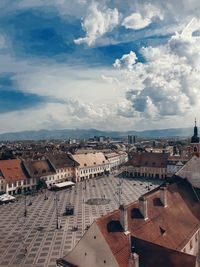 High angle view of townscape against sky