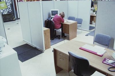 View of books on desk