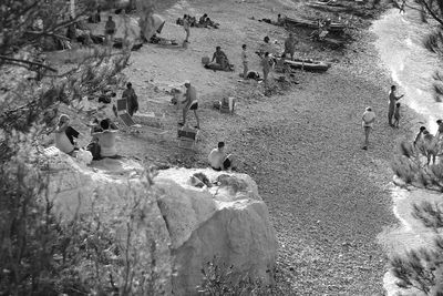 High angle view of rocks on field