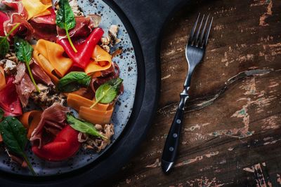 High angle view of food on table