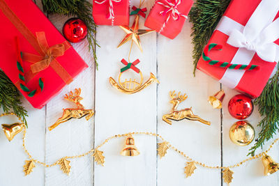 High angle view of christmas decoration on table