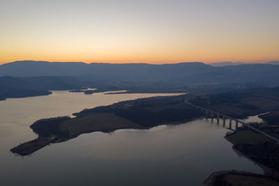 Scenic view of river against sky during sunset