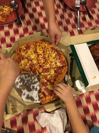 High angle view of person preparing food