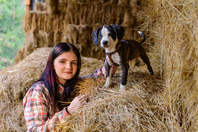 Portrait of woman with dog