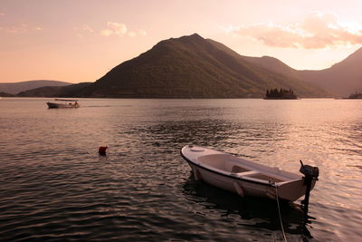 View of boat moored in lake