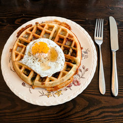 Directly above shot of breakfast served on table