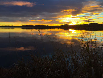 Scenic view of lake at sunset