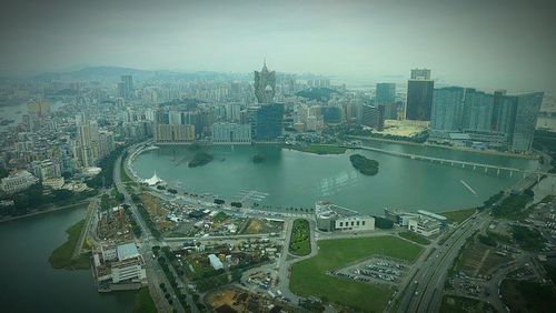 View of cityscape with river in background