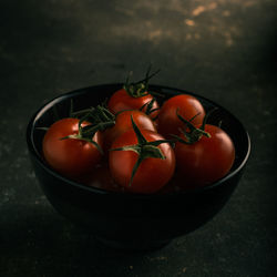 High angle view of tomatoes in bowl on table