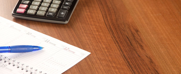 High angle view of pen on table