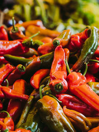 Close-up of red chili peppers for sale in market