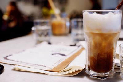 Close-up of dessert in glass on table