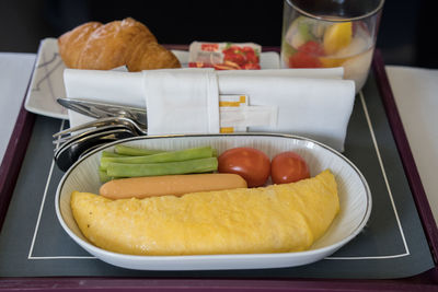 Close-up of breakfast served on table