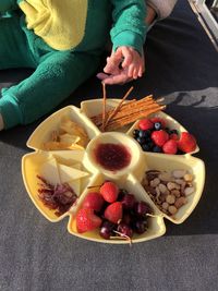 High angle view of food in plate