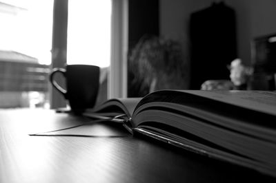 Close-up of open book on table