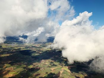 Aerial view of land against sky