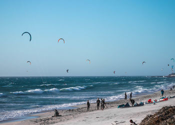 Beach in cape town, wind surfing and table mountain in the background