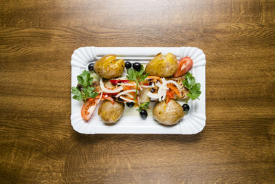 High angle view of food on table