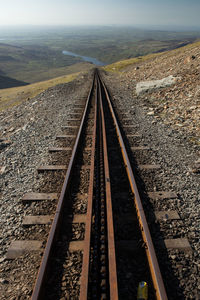 High angle view of railroad tracks against sky