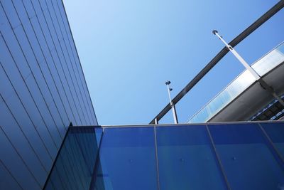 Low angle view of building against clear blue sky