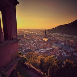 High angle view of heidelberg at sunset