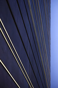 Low angle view of modern building against clear blue sky