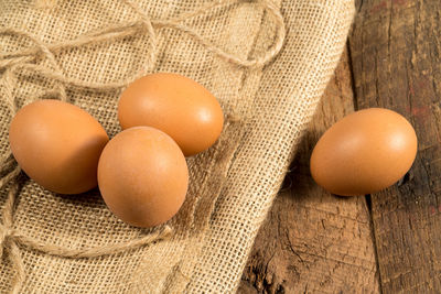 High angle view of eggs on table