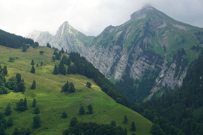 Scenic view of landscape and mountains against sky