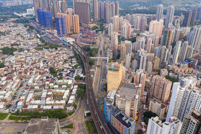 High angle view of city buildings