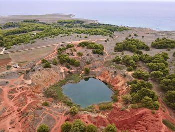 High view of old bauxite cave