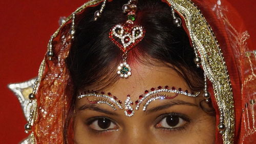 Close-up portrait of bride with make-up
