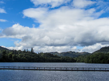 Scenic view of lake against cloudy sky