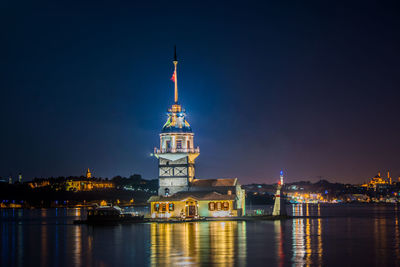 Illuminated buildings in city at night