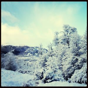 Scenic view of snow covered mountains