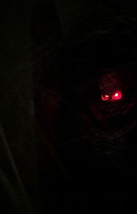 Close-up of illuminated red light against black background