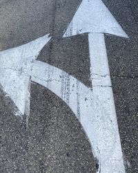 High angle view of arrow symbol on road