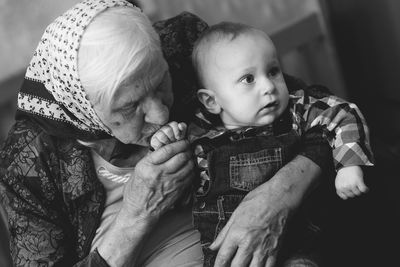 Grandmother with grandson at home