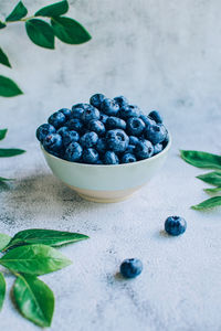 High angle view of berry fruits on table