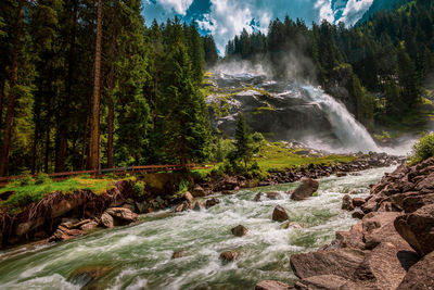 Panoramic view of the krimml waterfalls, the highest waterfalls in austria.