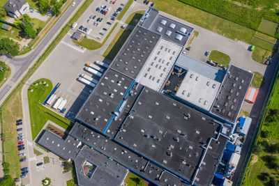 High angle view of buildings in city