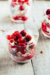 Close-up of strawberries in bowl on table