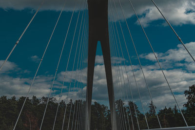 Low angle view of suspension bridge against sky