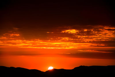 Scenic view of silhouette mountains against sky during sunset