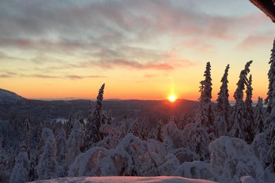 Scenic view of snow against sky during sunset