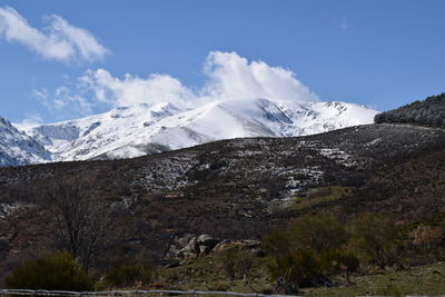 Scenic view of snowcapped mountains against sky