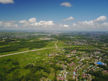 High angle view of townscape against sky